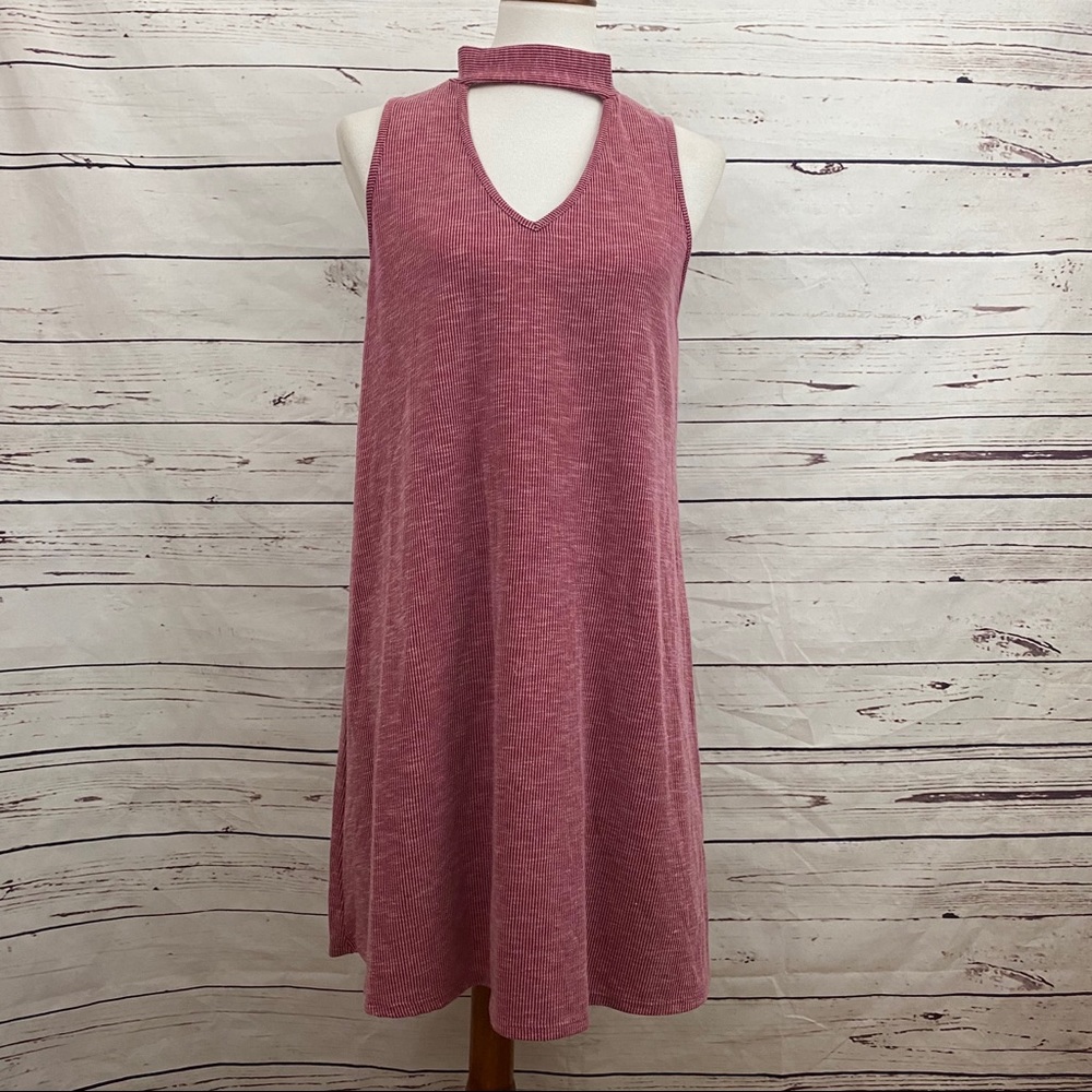 Alya Red & Pink Ribbed Sleeveless Dress Size L